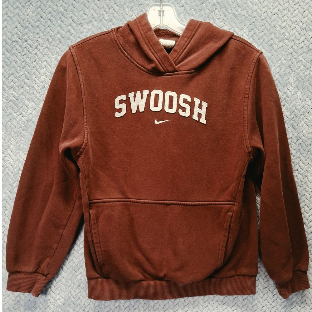 Y2K Nike Swoosh Pullover Hoodie Burgundy Red Varsity Logo HJ6242-652 Boys L